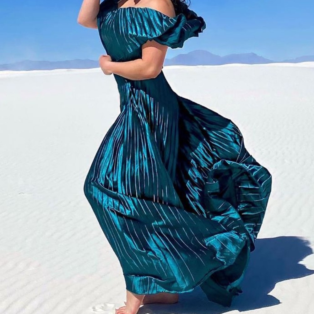 Satin off the shoulder maxi dress